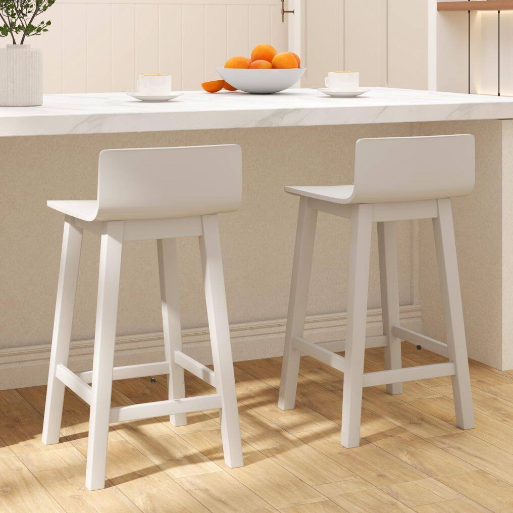 KOMFOTT Solid Wood Bar Stools Set of 2/4, Counter Height Chairs with Low Back and Footrest
