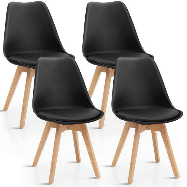 KOMFOTT Set of 4 Modern High Backrest Dining Chairs, Elegant Mid Century Side Chairs w/Padded Seat, Solid Wood Legs