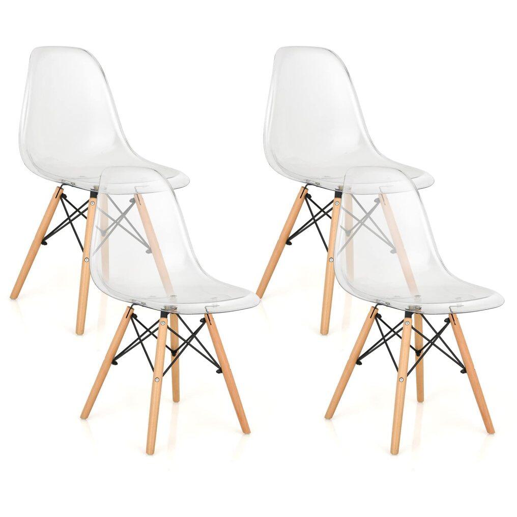 KOMFOTT Clear Acrylic Dining Chairs Set of 4 with Beech Wood Legs