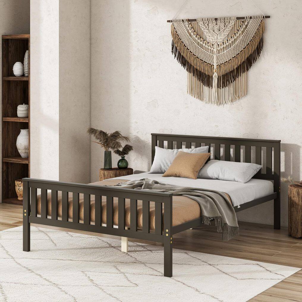 KOMFOTT Wood Platform Bed Frame with Headboard, Wooden Slats Support, 12" Under-Bed Storage Space