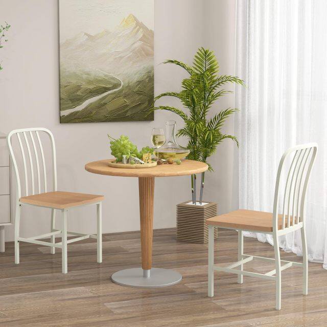 KOMFOTT Dining Chairs Set of 2/4 with Slat Back, Solid Metal Frame