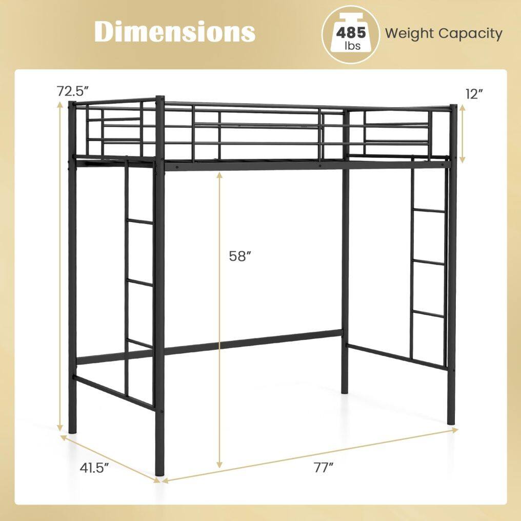 KOMFOTT Twin Size Metal Loft Bed with Both Side Ladders & Safety Guardrails