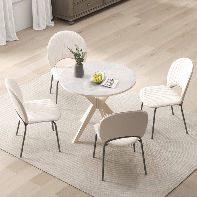 KOMFOTT 36" Round Dining Table, Solid Wood Kitchen Table with Intersecting Pedestal Base and Adjustable Foot Pads