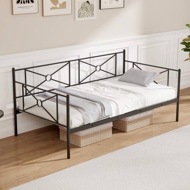 KOMFOTT Twin Size Metal Daybed, Multifunctional Sofa Guest Bed with Headboard