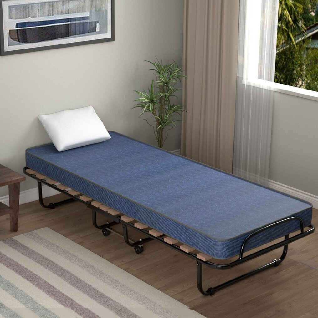 KOMFOTT Folding Bed with Mattress for Adults, Rollaway Guest Beds w/Memory Foam Mattress & Metal Frame