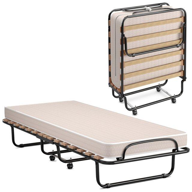 KOMFOTT Portable Folding Rollaway Bed with Steel Frame & Memory Foam Mattress