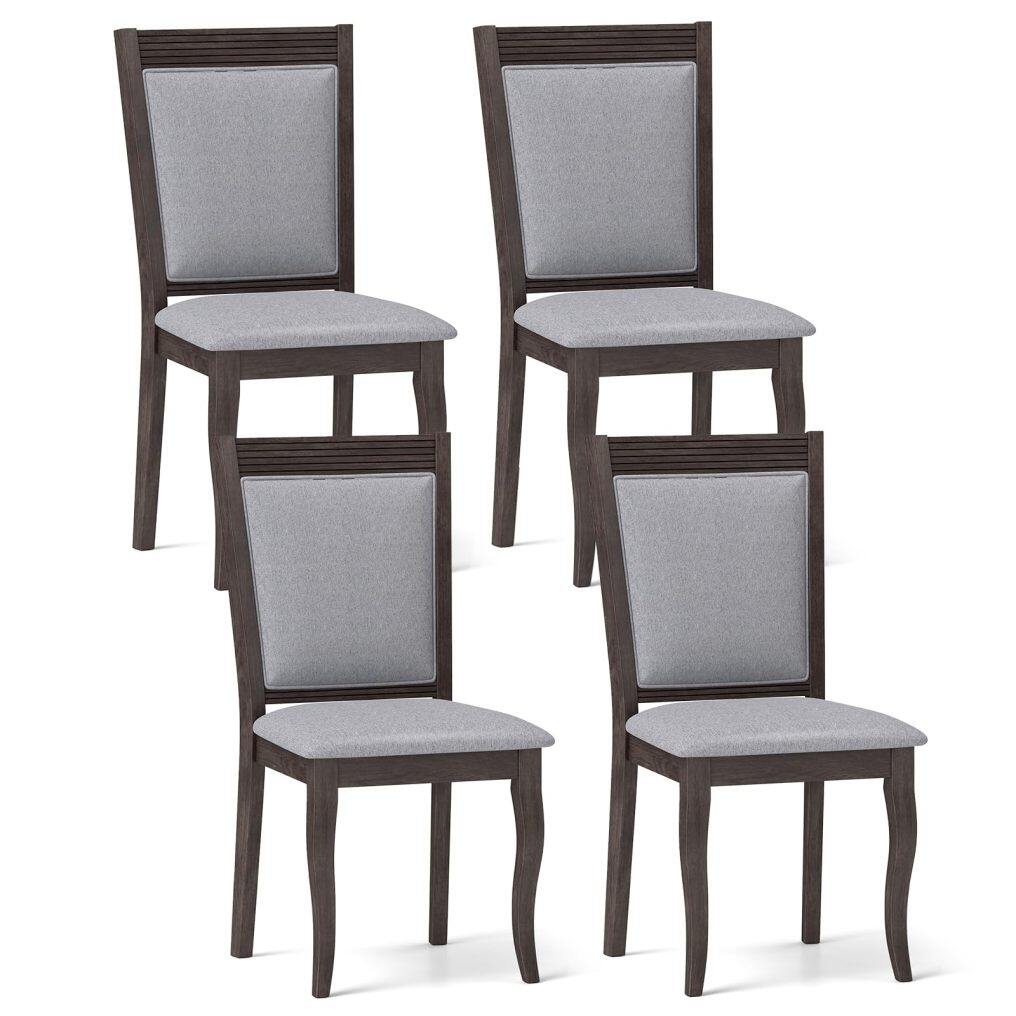 KOMFOTT Wood Dining Chairs Set of 2/4, Farmhouse Upholstered Kitchen Chairs w/Rubber Wood Frame, Padded Seat, High Backrest