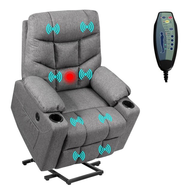 KOMFOTT Power Lift Chair Electric Recliner Sofa for Elderly w/ 8 Point Massage & Lumbar Heat