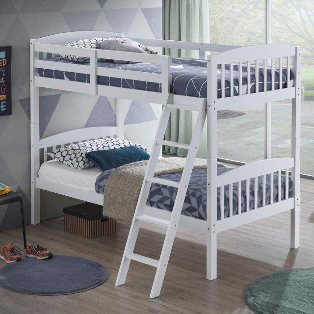 KOMFOTT Twin Over Twin Bunk Beds, Convertible Into Two Individual Solid Rubberwood Beds