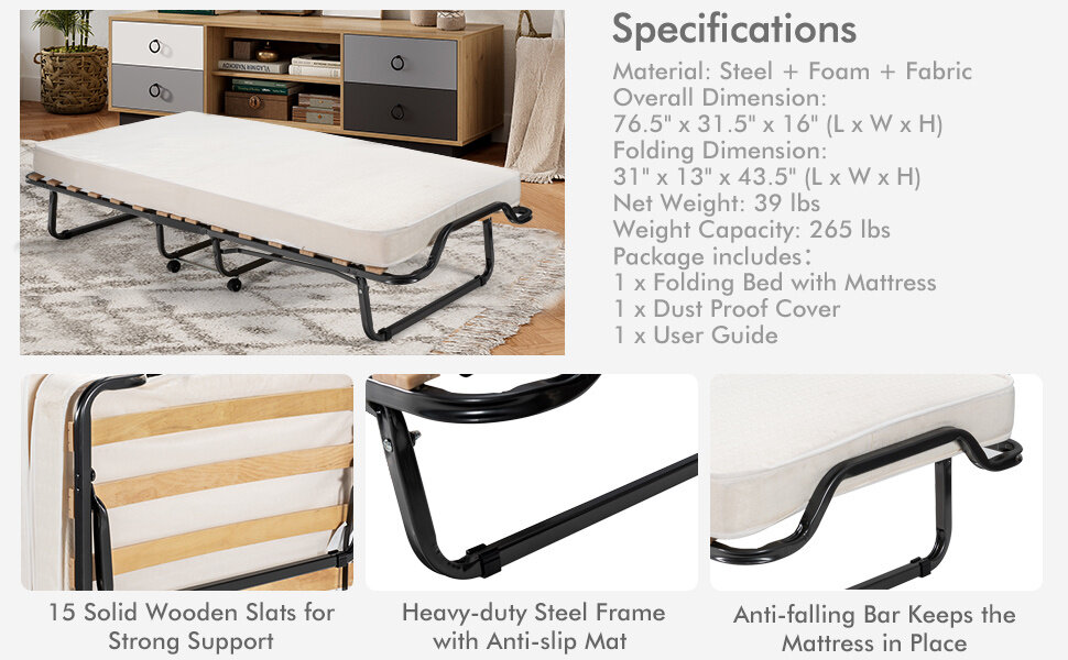 folding bed with mattress