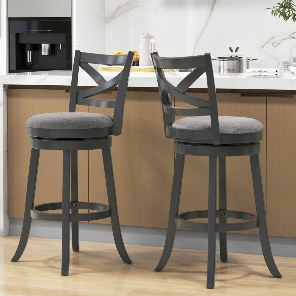 KOMFOTT Wood Swivel Bar Stools Set of 2/4, Counter Height Swivel Chairs with Hollow Back & Soft-Padded Seat