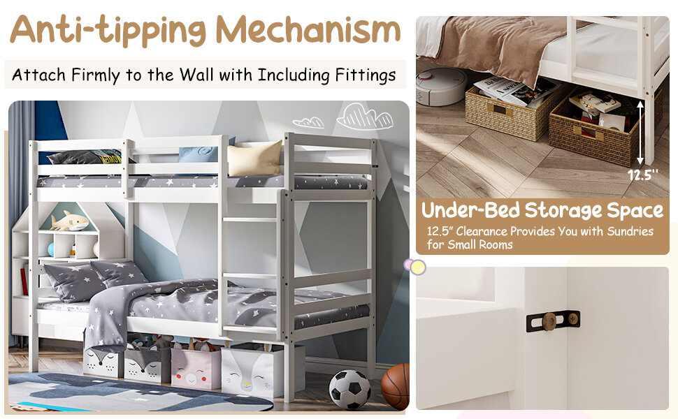 white bunk bed twin over twin