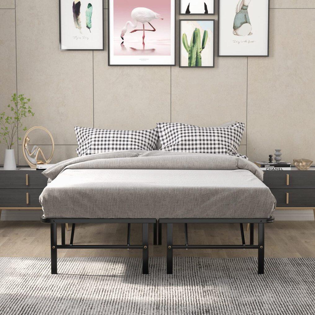 KOMFOTT 14 Inch Foldable Metal Platform Bed Frame, Tool-Free Assemble, Heavy Duty Folding Bed Frame w/Steel Slat & Underbed Storage