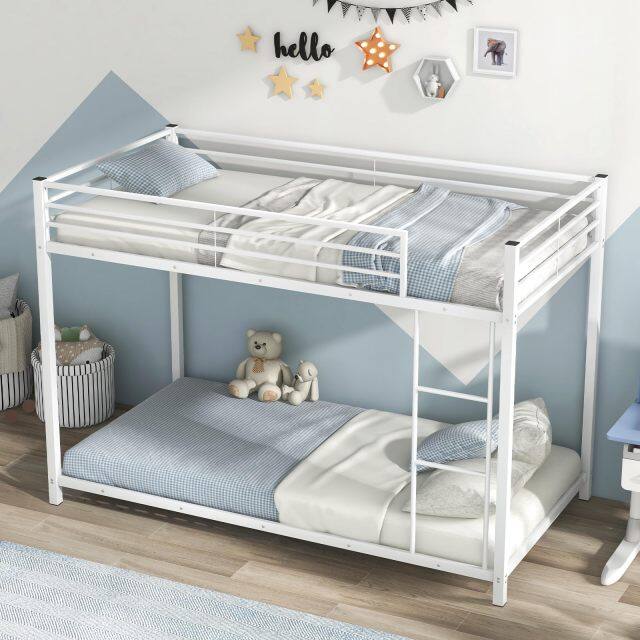 KOMFOTT Metal Low Bunk Bed Twin Over Twin