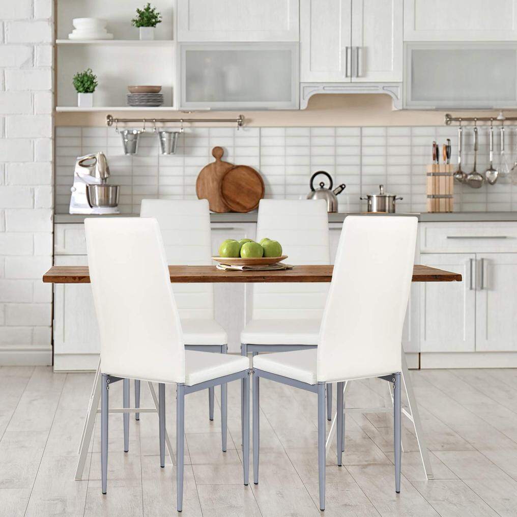 KOMFOTT PU Leather Dining Chairs Set of 4, Upholstered Side Chairs w/Ergonomic High Backrest & Steel Frame