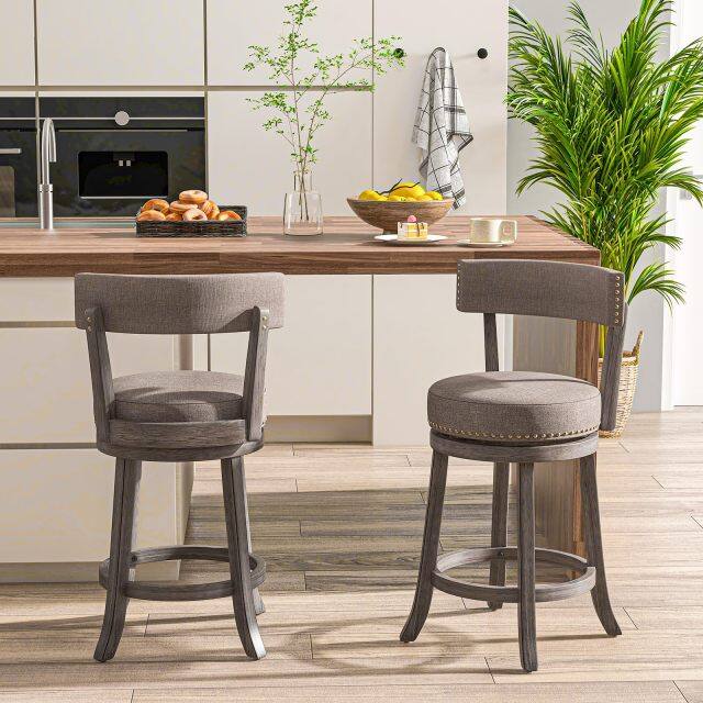 KOMFOTT Swivel Counter Height Bar Stools Set of 2/4 with Footrest, Rubber Wood Frame