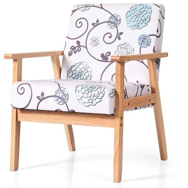 KOMFOTT Mid Century Accent Arm Chairs, Fabric Modern Armchairs w/Rubber Wood, Pretty Pattern, Soft Sponge