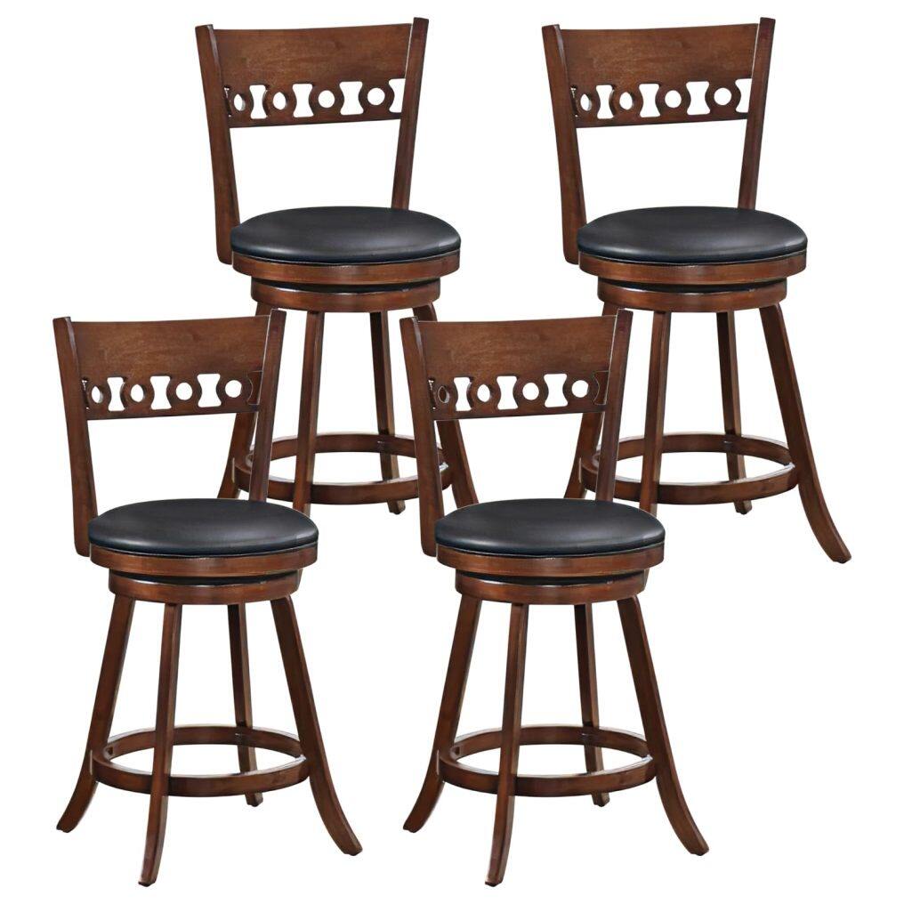 KOMFOTT Swivel Bar Stools Set of 2/4, Bar Chairs with Back, Rubber Wood Frame