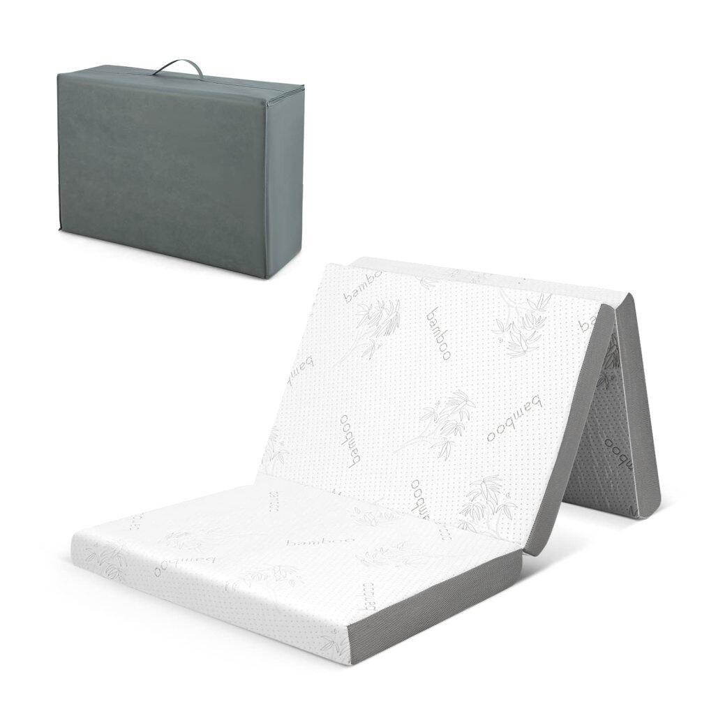 KOMFOTT 4" Tri-Folding Mattress with Storage Bag, Memory Foam Mattress with Removable Bamboo Cover