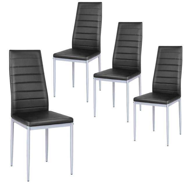 KOMFOTT PU Leather Dining Chairs Set of 4, Upholstered Side Chairs w/Ergonomic High Backrest & Steel Frame