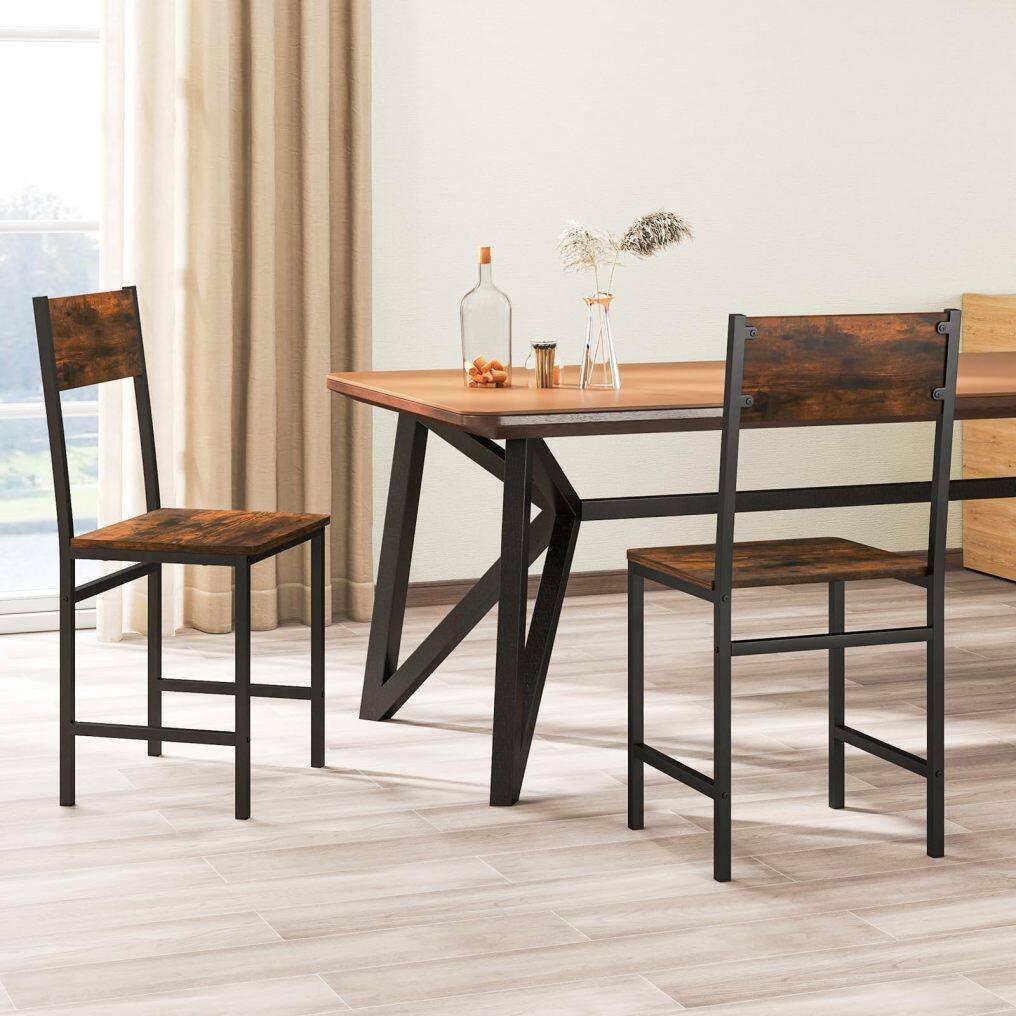 KOMFOTT Dining Chairs Set of 2/4 with Metal Legs, Slanted Back, Rustic Wood Grain