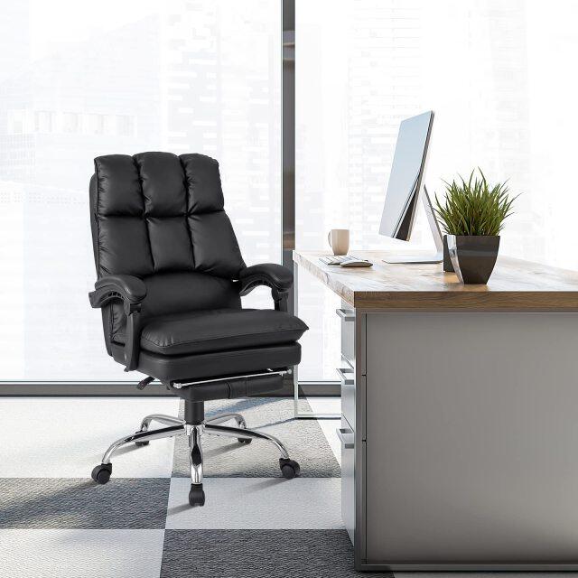 KOMFOTT Ergonomic Office Chair with Footrest, PU Leather Reclining Chair with Padded Armrests & Soft Cushioned