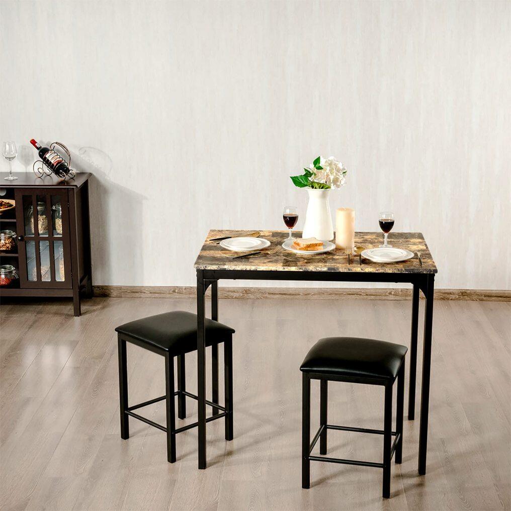 KOMFOTT 3 Piece Dining Table and Chairs Set with Faux Marble Tabletop 2 Chairs