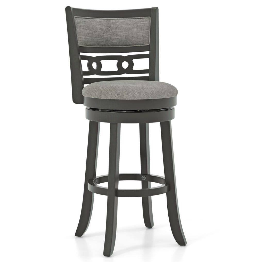 KOMFOTT Upholstered Bar Height Bar Chair with Wooden Frame, Swivel Seat & Footrest