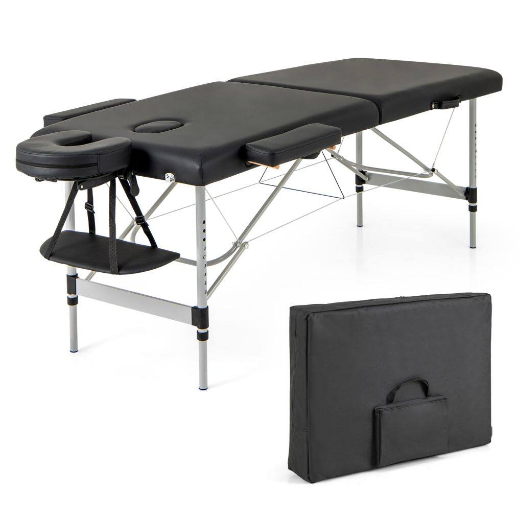 KOMFOTT Massage Table, Portable Massage Bed with Carrying Bag, 2 Fold Salon Spa Tattoo Bed, Height Adjustable