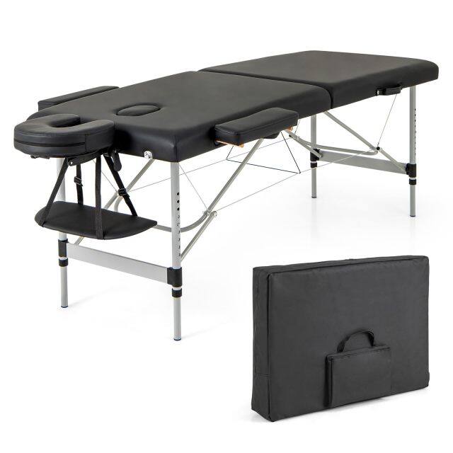 KOMFOTT Massage Table, Portable Massage Bed with Carrying Bag, 2 Fold Salon Spa Tattoo Bed, Height Adjustable