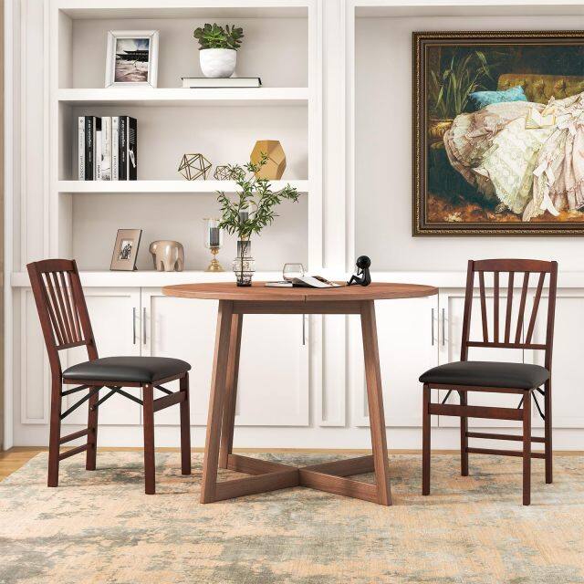 KOMFOTT Folding Dining Chairs Set of 2/4, Foldable Wood Chairs with PVC Padded Seat & High Backrest