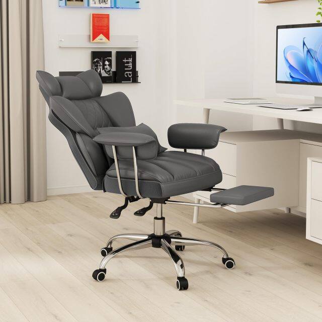 KOMFOTT 400 LBS Big and Tall Office Chair, PU Leather Executive Desk Chair w/Retractable Footrest