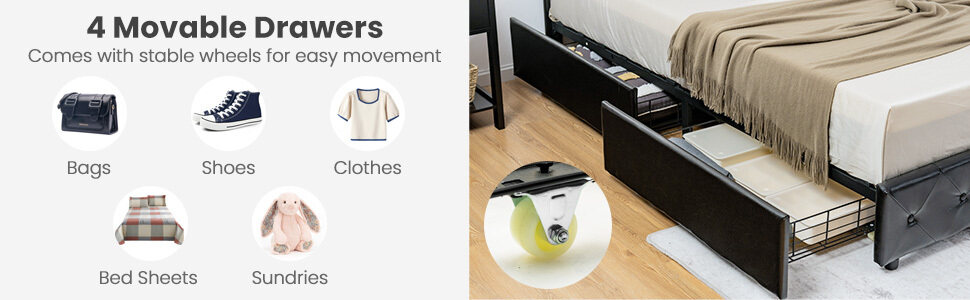 Bed with 4 Storage Drawers