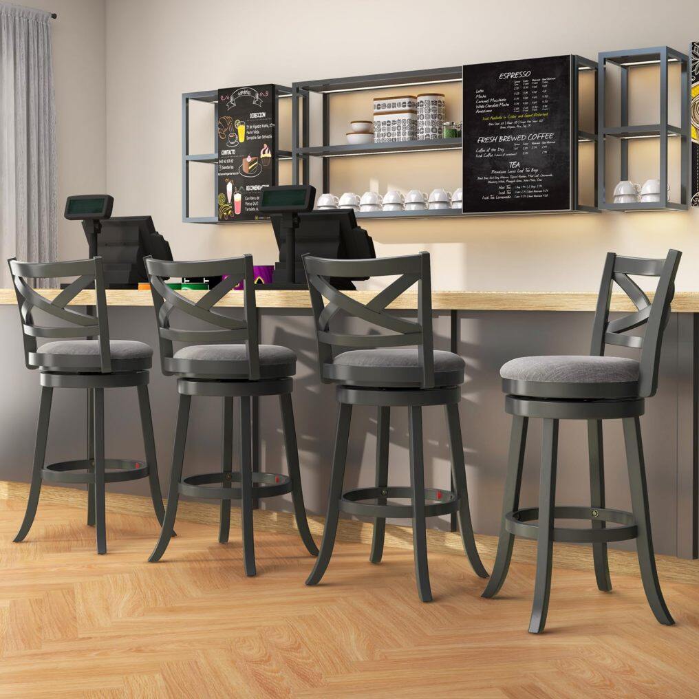 KOMFOTT Wood Swivel Bar Stools Set of 2/4, Counter Height Swivel Chairs with Hollow Back & Soft-Padded Seat