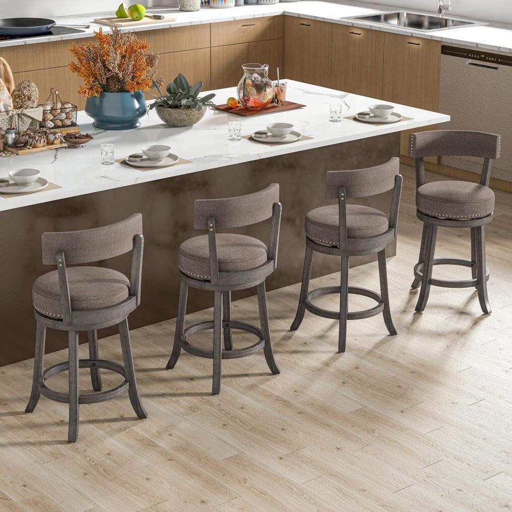 KOMFOTT Swivel Counter Height Bar Stools Set of 2/4 with Footrest, Rubber Wood Frame