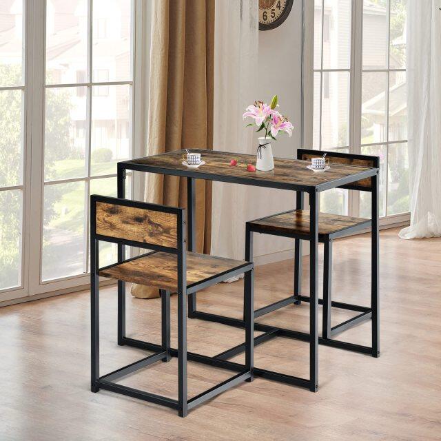 KOMFOTT 3 Piece Kitchen Table Set with 2 Chairs, Metal Frame