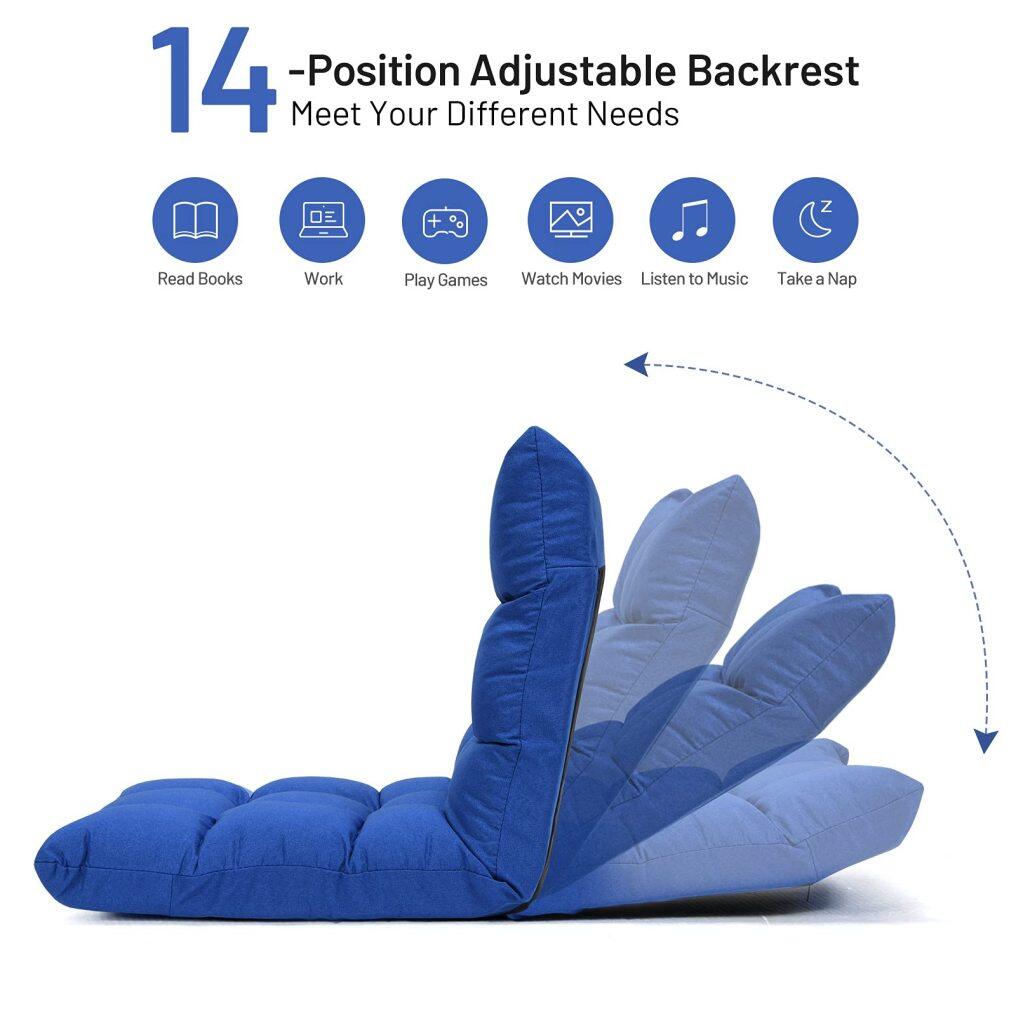 KOMFOTT Folding Gaming Floor Chair,Adjustable 14-Position Floor Sofa with Back Support