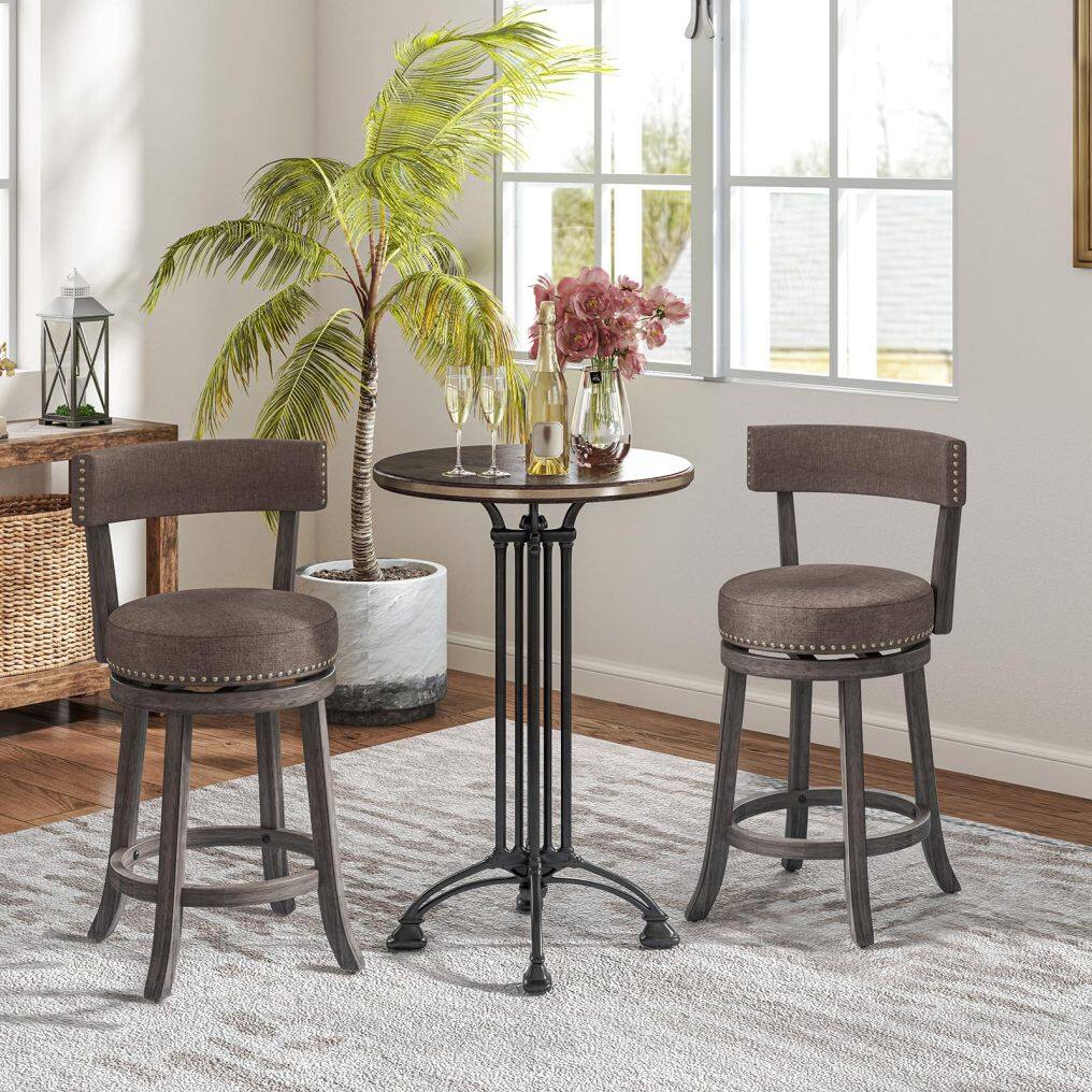 KOMFOTT Swivel Counter Height Bar Stools Set of 2/4 with Footrest, Rubber Wood Frame