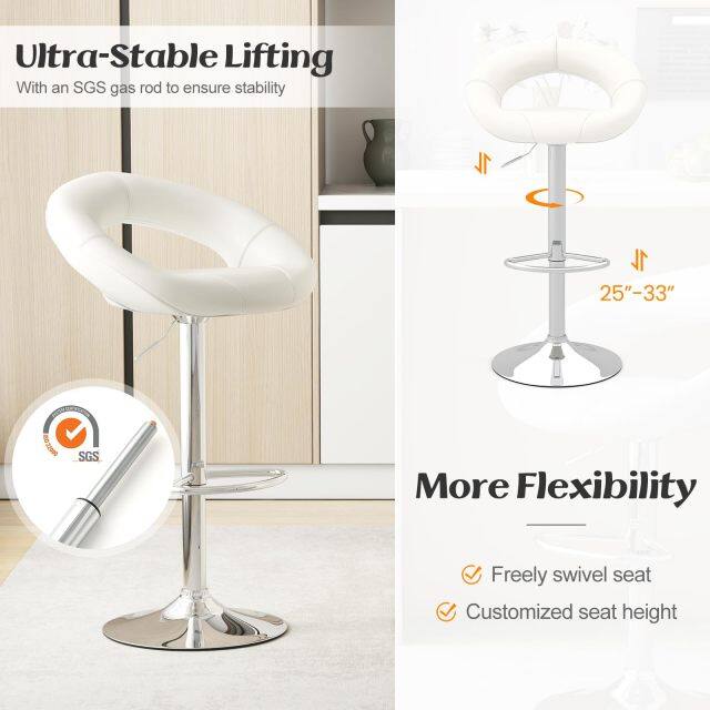 KOMFOTT Adjustable Swivel Bar Stools Set of 2/4, Modern PU Leather Counter Height Bar Chairs w/Hollowed Back, Footrest, Metal Base