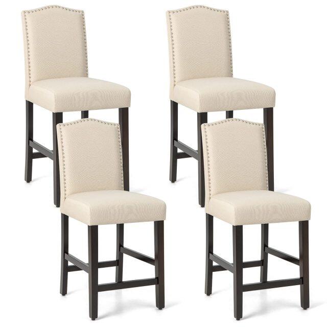 KOMFOTT Bar Stools Set of 2/4, Counter Height Bar Dining Chairs with Rubber Wood Legs, Footrest