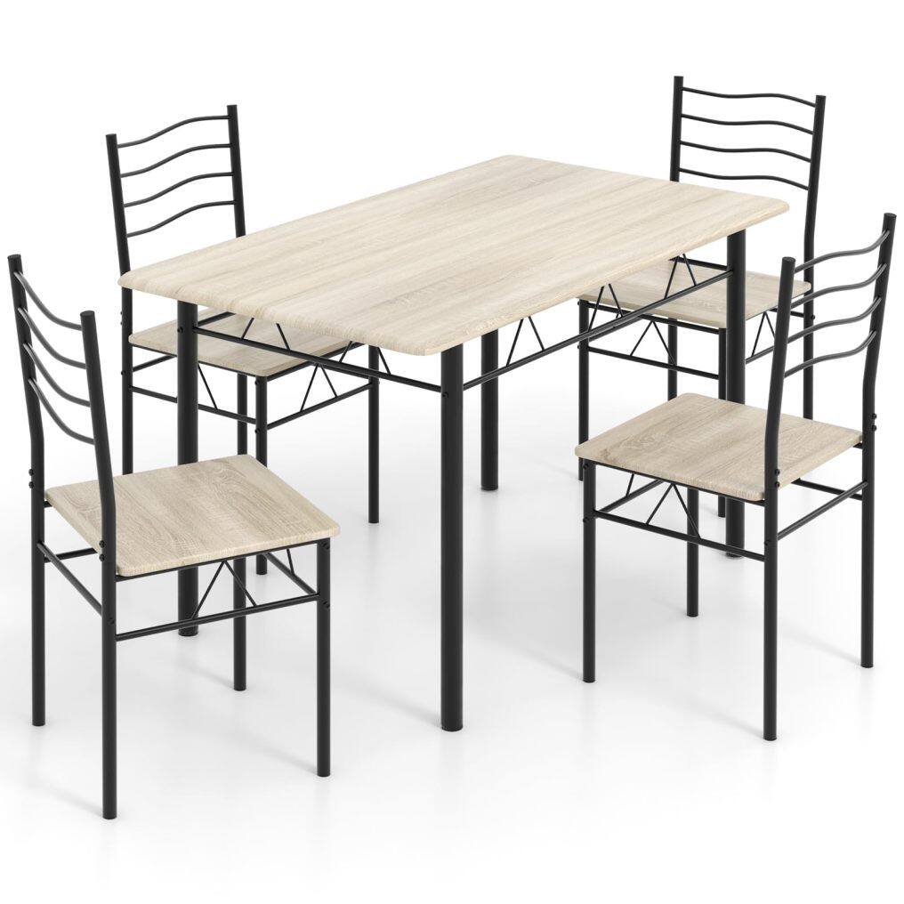 KOMFOTT 5 Piece Dining Table Set with 4 Chairs, Metal Frame Wood Like Tabletop Kitchen Furniture