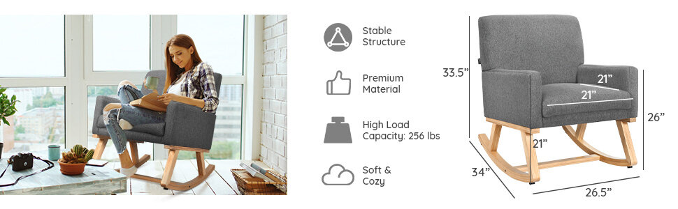 Upholstered Rocking Chair with Fabric Padded Seat