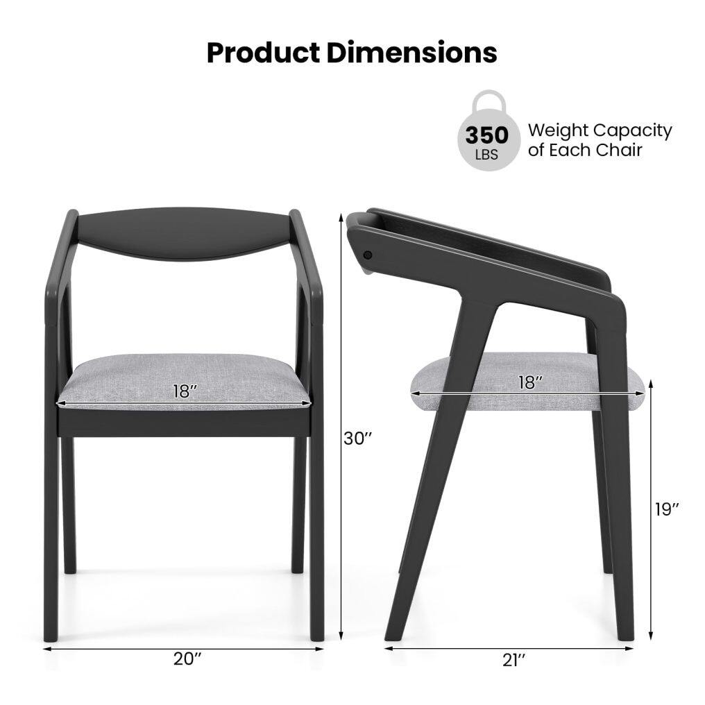 Wooden Dining Chairs Set of 2/4, Linen Fabric Upholstered Kitchen Chairs w/Armrests & Padded Cushion, Rubber Wood Frame