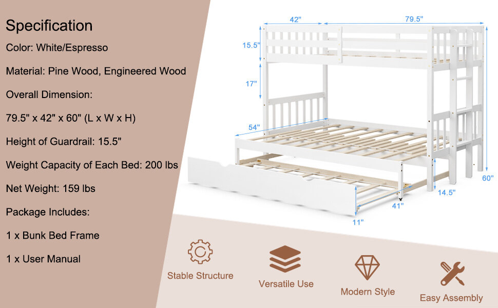 Extendable Twin/Full Bunk Bed