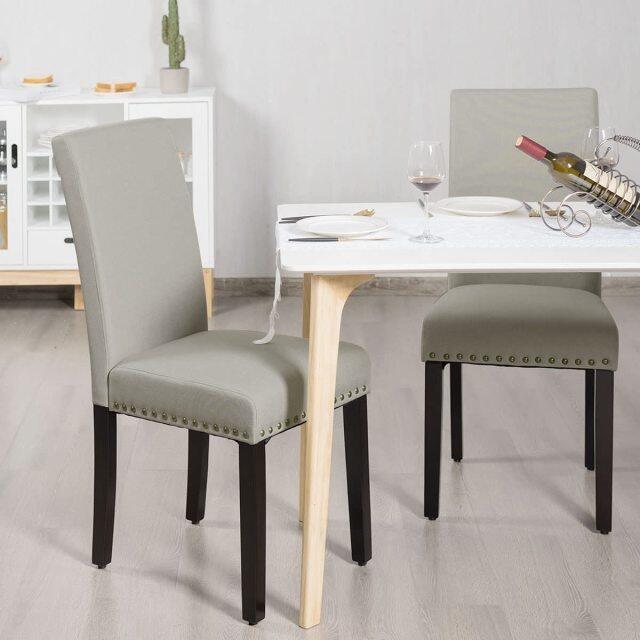 KOMFOTT Upholstered Dining Chairs Set of 2, Fabric Side Chairs with Wood Legs, Soft Padded Seat