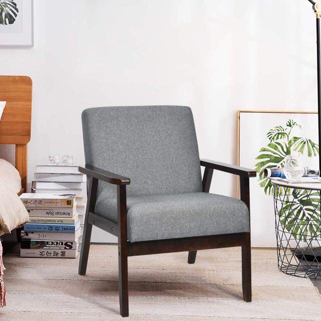 KOMFOTT Solid Hardwood Made Mid-Century Modern Accent Chair | Retro Fabric Armchair