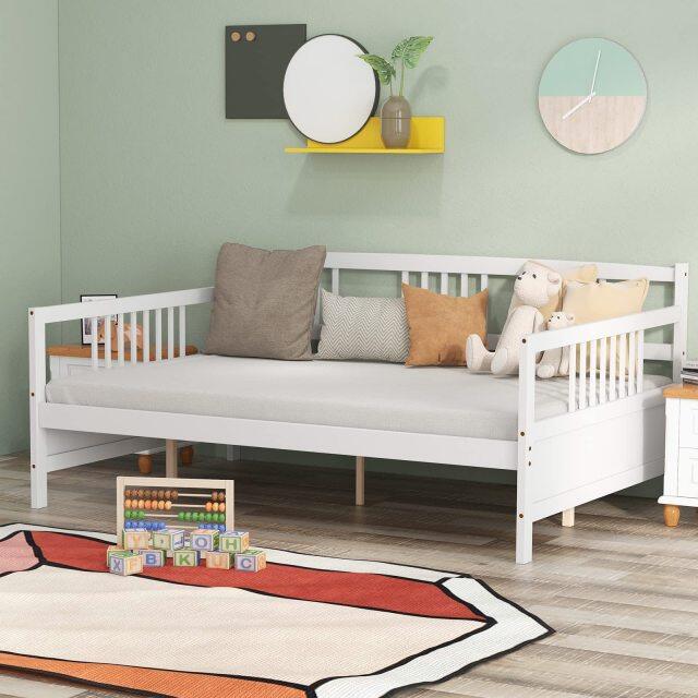 KOMFOTT Full Size Wood Daybed with Wooden Slats Support