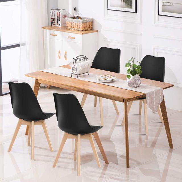 KOMFOTT Set of 4 Modern High Backrest Dining Chairs, Elegant Mid Century Side Chairs w/Padded Seat, Solid Wood Legs