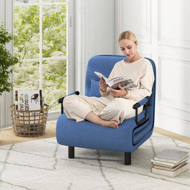 KOMFOTT Convertible Chair Bed with 5-Position Adjustable Backrest & Lumbar Pillow, 2 Lockable Casters