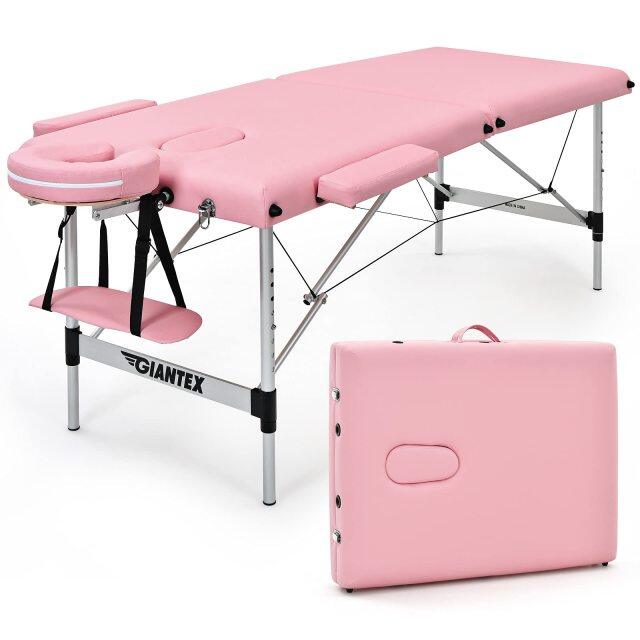 KOMFOTT 2 Folding Portable Massage Table, Aluminum Frame & Height Adjustable